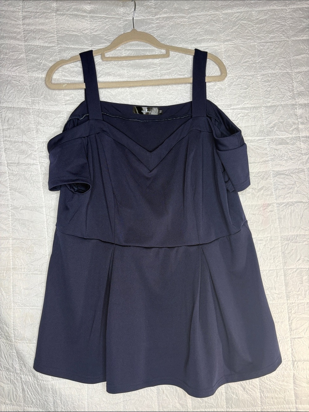 Agnes Orinda Women’s Plus Size XL Navy Cold Shoulder Peplum Stretch Blouse Top